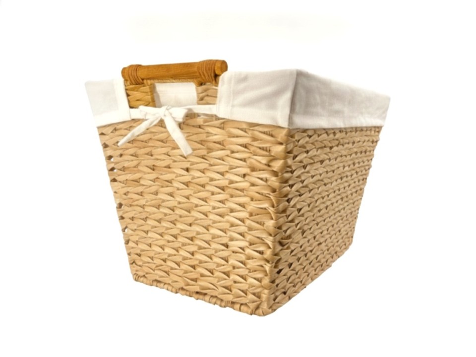 Handcrafted Rectangular Faux Water Hyacinth Storage Basket with Liner